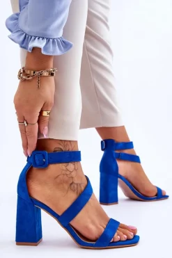 Best Damskie Zamszowe Sandały Na Obcasie Niebieskie Lanes Damskie Sandały Na Obcasie
