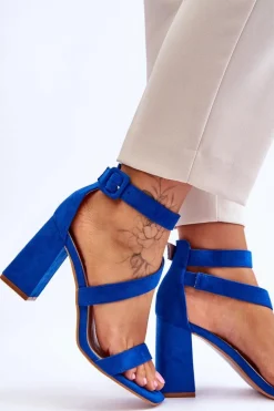 Best Damskie Zamszowe Sandały Na Obcasie Niebieskie Lanes Damskie Sandały Na Obcasie