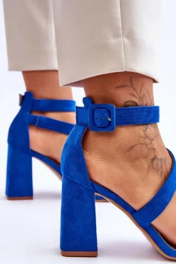 Best Damskie Zamszowe Sandały Na Obcasie Niebieskie Lanes Damskie Sandały Na Obcasie