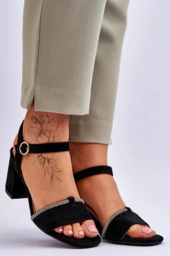 Best Damskie Zamszowe Sandały Na Niskim Słupku Czarne Loredo Damskie Sandały Na Obcasie