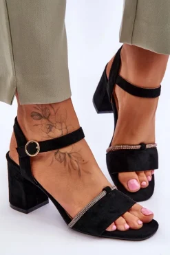 Best Damskie Zamszowe Sandały Na Niskim Słupku Czarne Loredo Damskie Sandały Na Obcasie