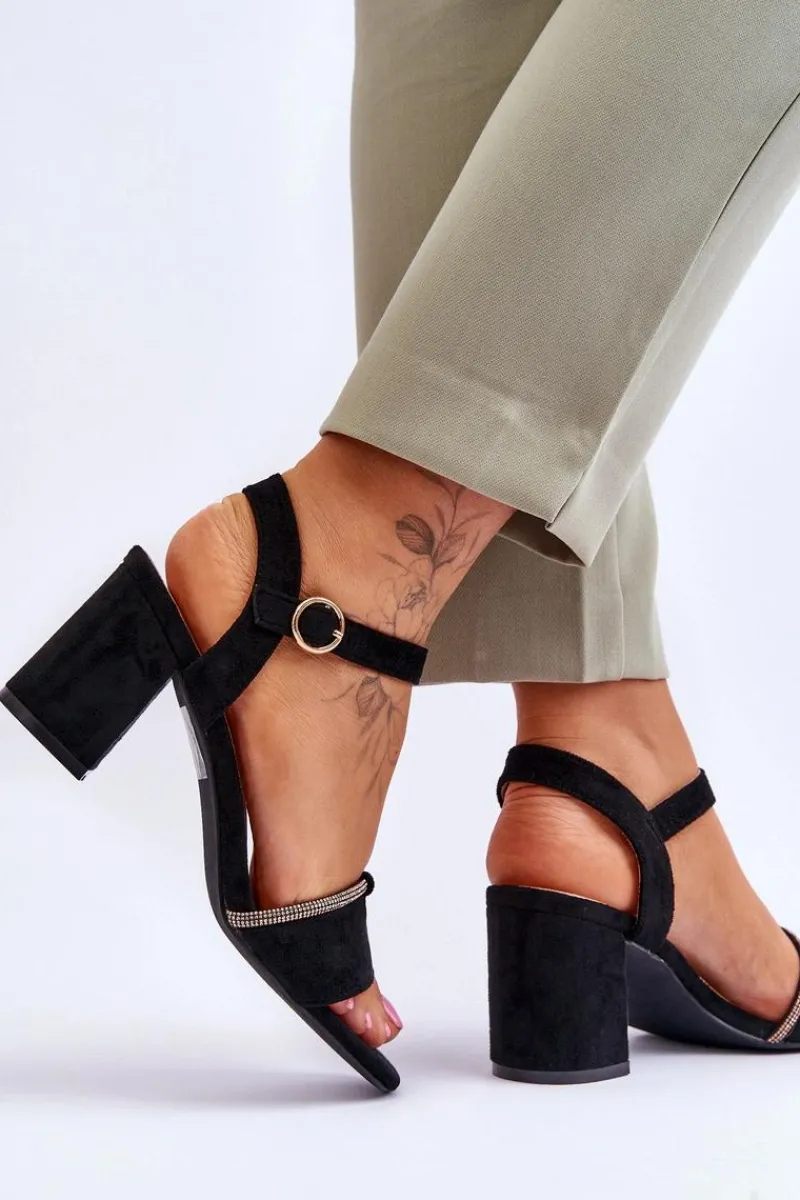 Best Damskie Zamszowe Sandały Na Niskim Słupku Czarne Loredo Damskie Sandały Na Obcasie