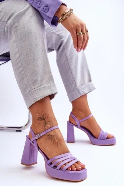 Online Boto Damskie Zamszowe Sandały Na Obcasie I Platformie Fioletowe Verda Fioletowy