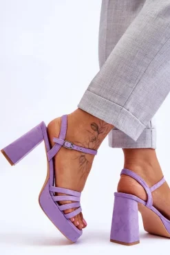 Online Boto Damskie Zamszowe Sandały Na Obcasie I Platformie Fioletowe Verda Fioletowy