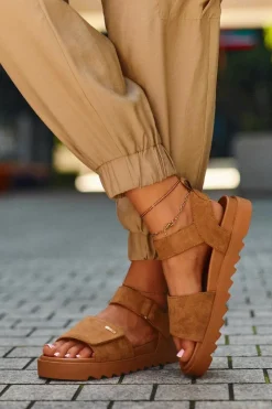 Sandały Big Star|Sandały Płaskie>Big Star Shoes Damskie Zamszowe Sandały Na Platformie Big Star NN274705 Brązowe Brązowy