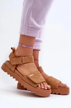 Sandały Big Star|Sandały Płaskie>Big Star Shoes Damskie Zamszowe Sandały Na Platformie Big Star NN274705 Brązowe Brązowy