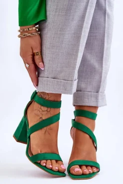 Best Damskie Zamszowe Sandały Na Obcasie Zielone Lanes Damskie Sandały Na Obcasie