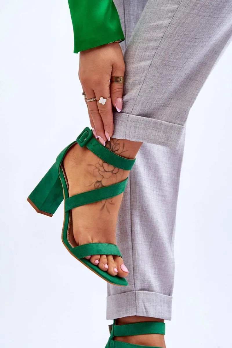 Best Damskie Zamszowe Sandały Na Obcasie Zielone Lanes Damskie Sandały Na Obcasie