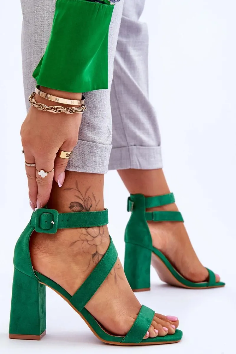 Best Damskie Zamszowe Sandały Na Obcasie Zielone Lanes Damskie Sandały Na Obcasie
