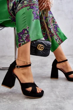 Discount Damskie Zamszowe Sandały Na Obcasie Lewski Shoes 3221 Czarne Damskie Sandały Na Obcasie