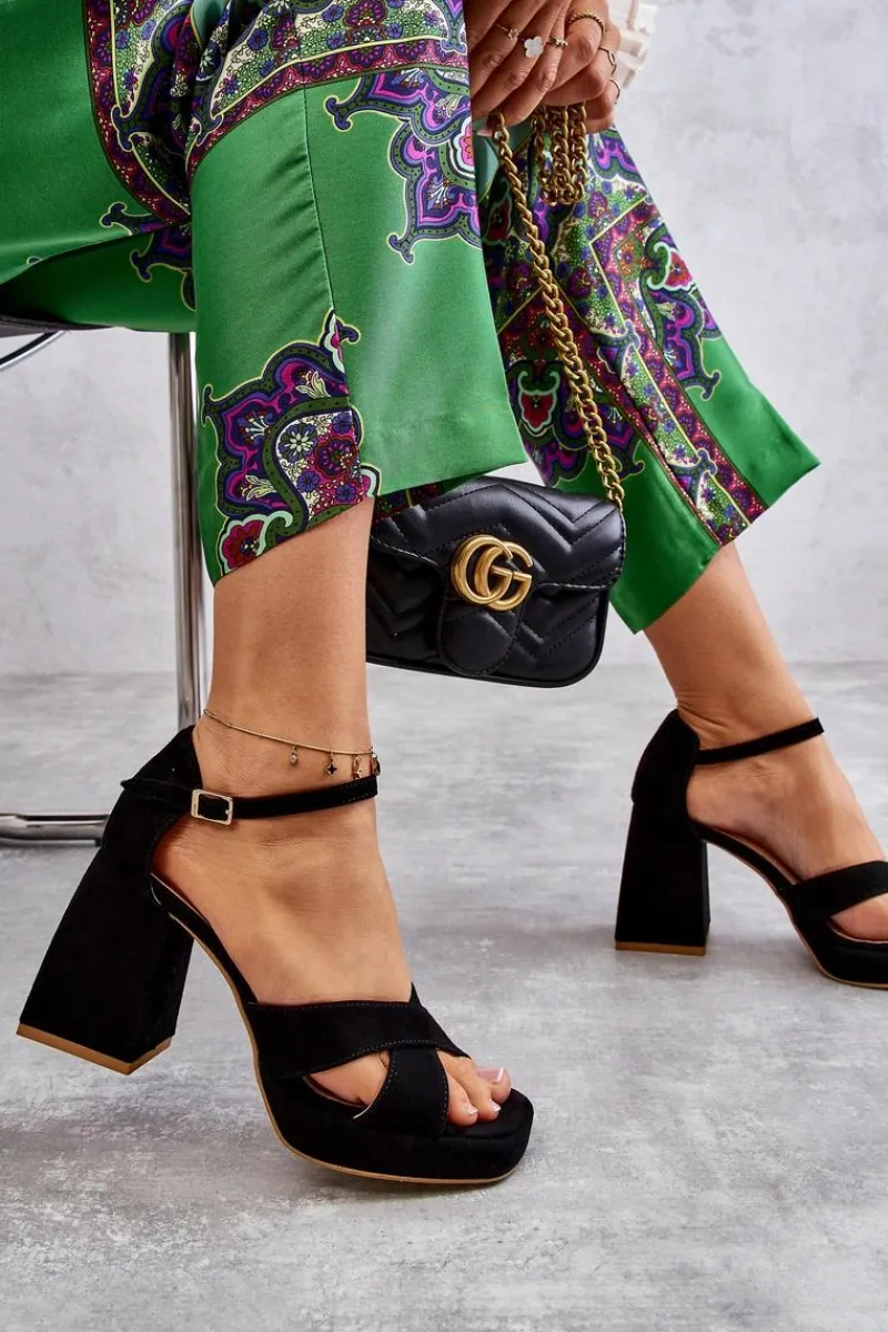 Discount Damskie Zamszowe Sandały Na Obcasie Lewski Shoes 3221 Czarne Damskie Sandały Na Obcasie