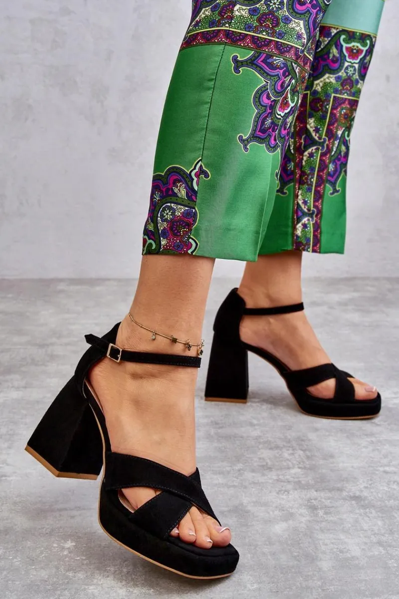 Discount Damskie Zamszowe Sandały Na Obcasie Lewski Shoes 3221 Czarne Damskie Sandały Na Obcasie