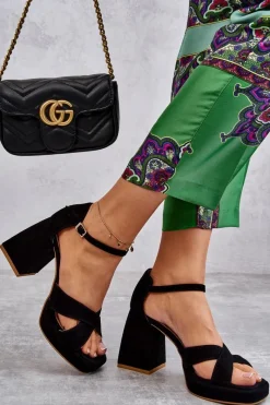 Discount Damskie Zamszowe Sandały Na Obcasie Lewski Shoes 3221 Czarne Damskie Sandały Na Obcasie