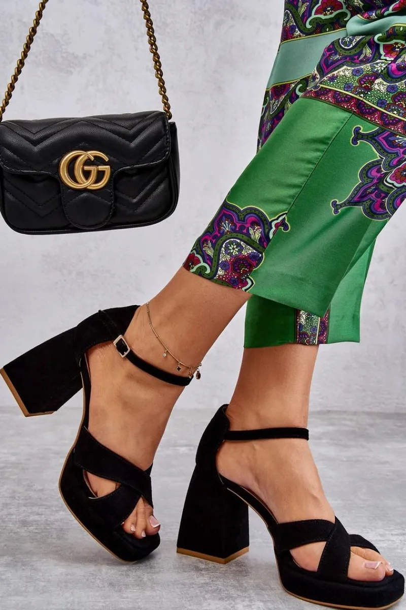 Discount Damskie Zamszowe Sandały Na Obcasie Lewski Shoes 3221 Czarne Damskie Sandały Na Obcasie