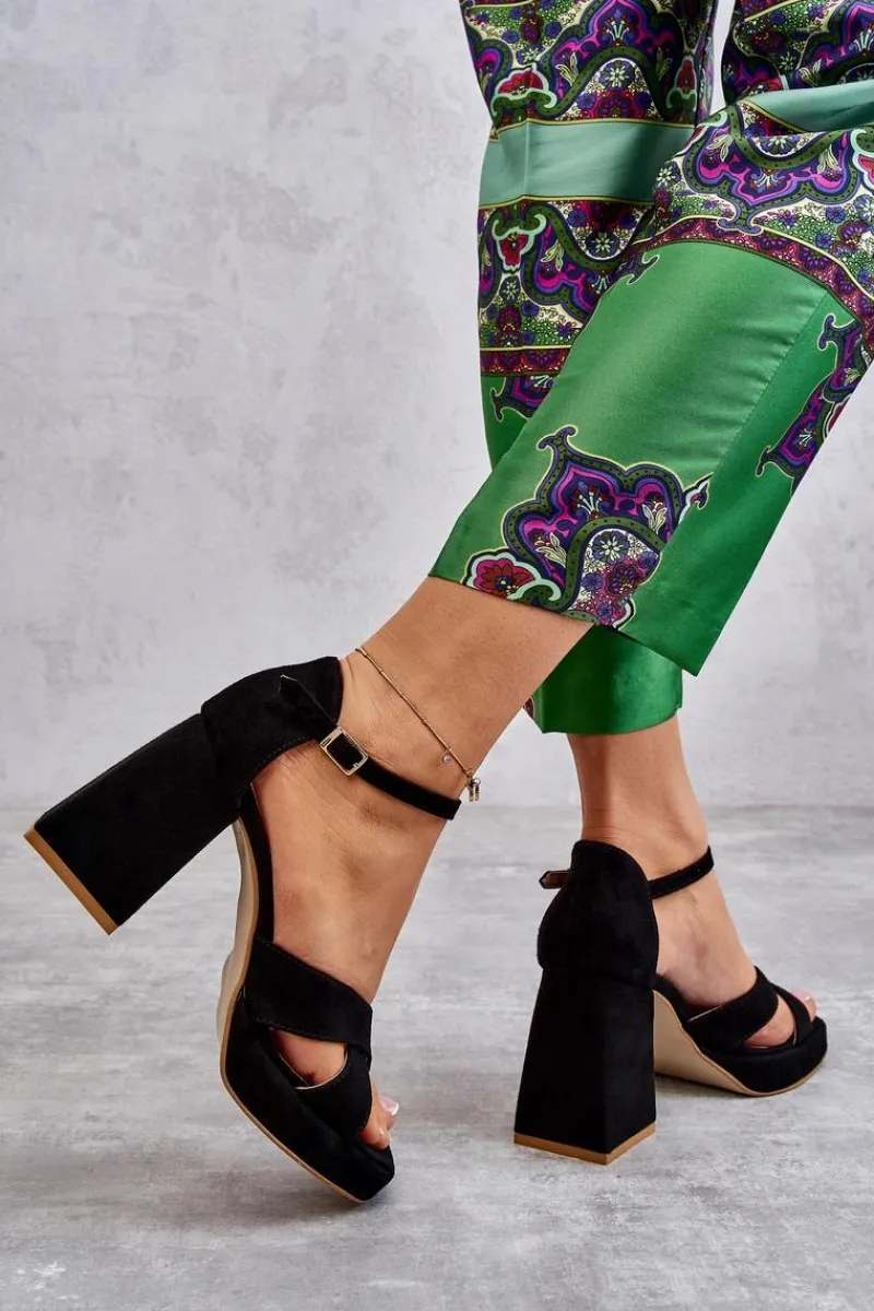 Discount Damskie Zamszowe Sandały Na Obcasie Lewski Shoes 3221 Czarne Damskie Sandały Na Obcasie