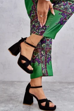 Discount Damskie Zamszowe Sandały Na Obcasie Lewski Shoes 3221 Czarne Damskie Sandały Na Obcasie