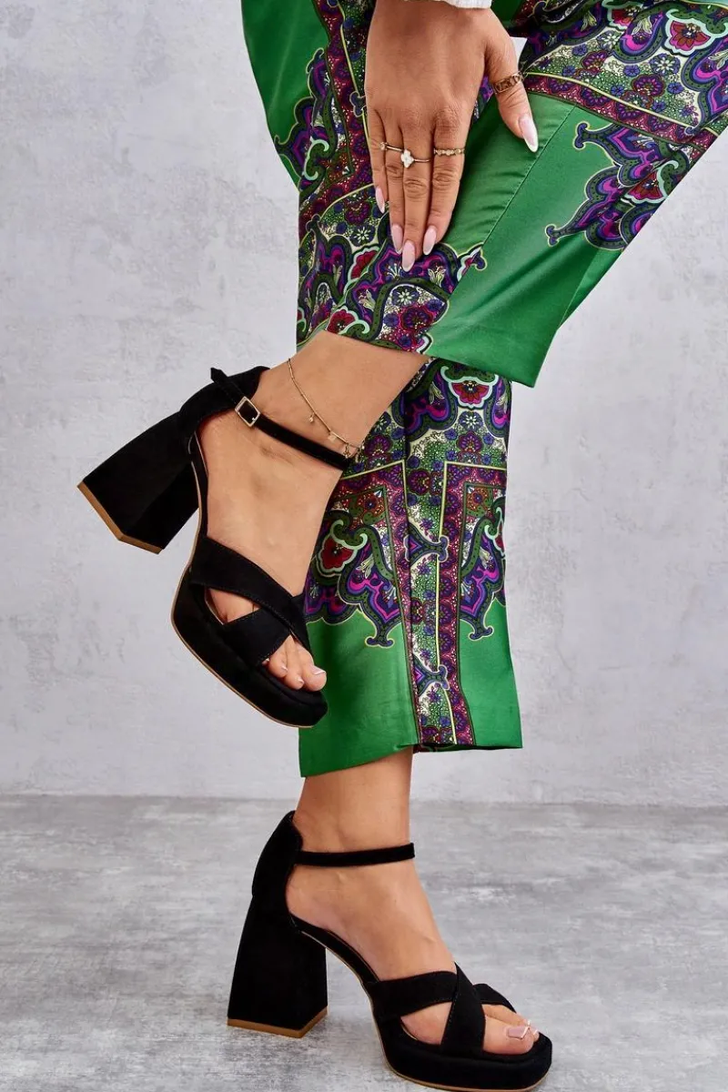 Discount Damskie Zamszowe Sandały Na Obcasie Lewski Shoes 3221 Czarne Damskie Sandały Na Obcasie