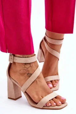 Clearance Boto Damskie Zamszowe Sandały Na Obcasie Beżowe Lanes