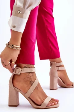 Clearance Boto Damskie Zamszowe Sandały Na Obcasie Beżowe Lanes