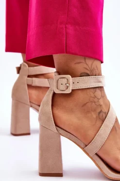 Clearance Boto Damskie Zamszowe Sandały Na Obcasie Beżowe Lanes