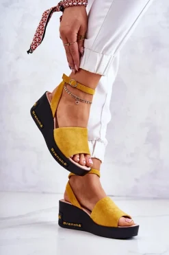 Sandały Na Koturnie>Buty damskie Vinceza Damskie Zamszowe Sandały Na Koturnie Żółte Cortena