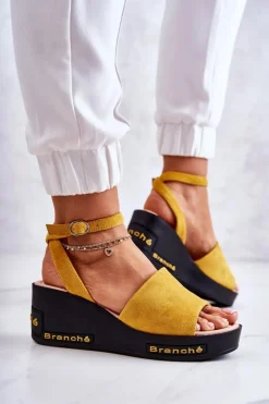 Sandały Na Koturnie></noscript>Buty damskie Vinceza Damskie Zamszowe Sandały Na Koturnie Żółte Cortena