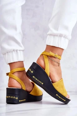 Sandały Na Koturnie></noscript>Buty damskie Vinceza Damskie Zamszowe Sandały Na Koturnie Żółte Cortena