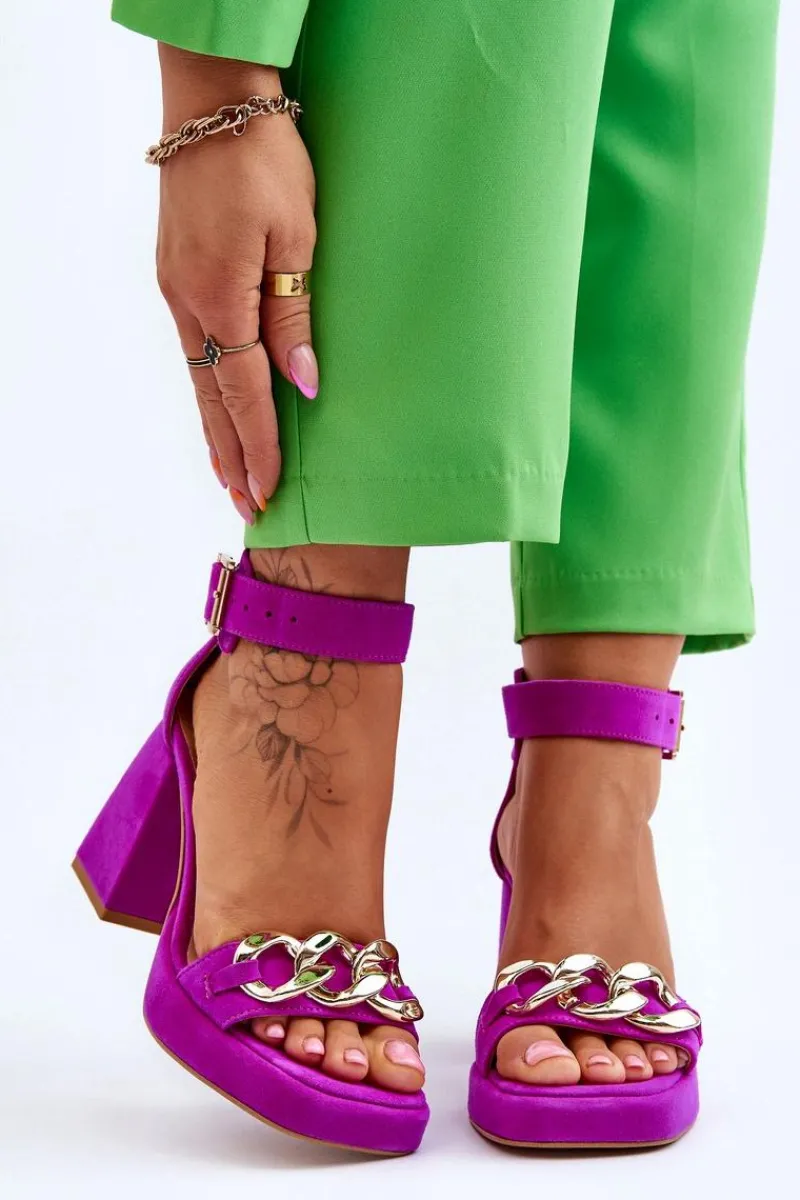 Sandały Na Obcasie>Boto Damskie Zamszowe Sandały Na Masywnym Obcasie Lewski Shoes 3207 Fuksja Różowy