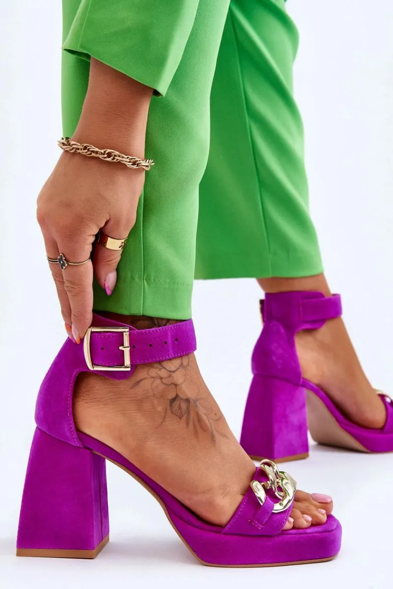 Sandały Na Obcasie>Boto Damskie Zamszowe Sandały Na Masywnym Obcasie Lewski Shoes 3207 Fuksja Różowy