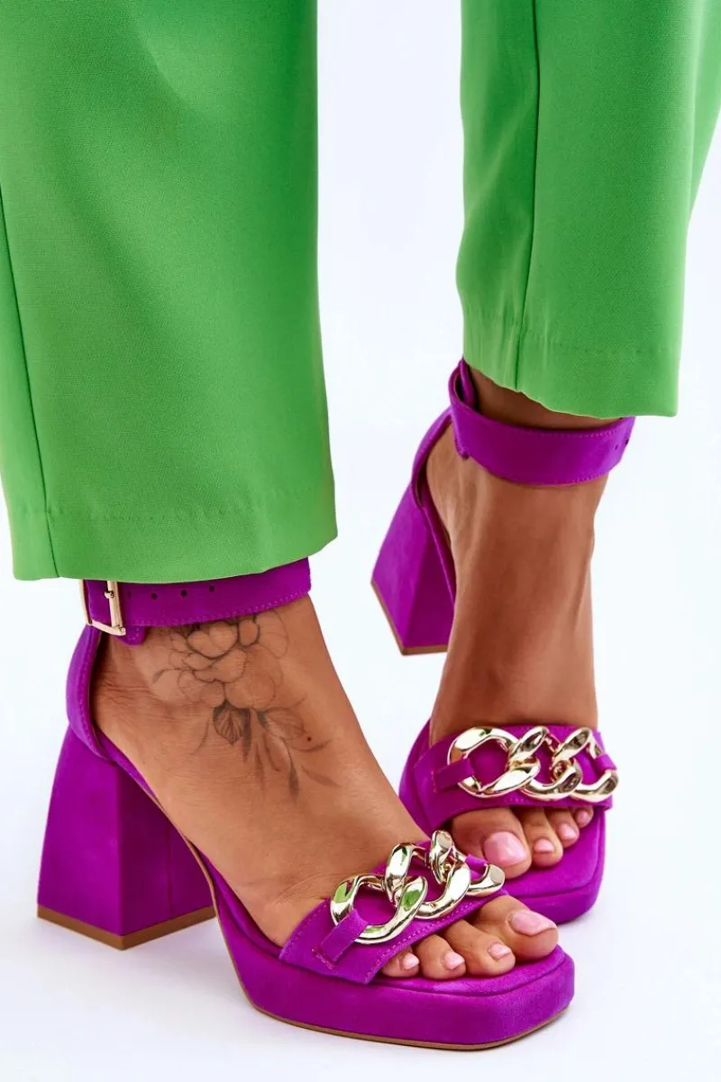 Sandały Na Obcasie>Boto Damskie Zamszowe Sandały Na Masywnym Obcasie Lewski Shoes 3207 Fuksja Różowy