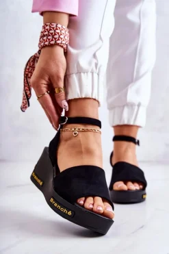 Best Damskie Zamszowe Sandały Na Koturnie Czarne Cortena Damskie Sandały Na Koturnie