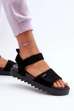 Hot Big Star Shoes Damskie Zamszowe Sandały Na Platformie Big Star NN274700 Czarne Czarny