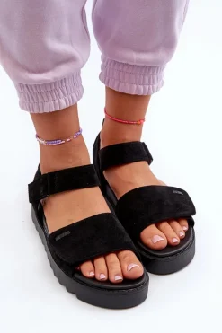 Hot Big Star Shoes Damskie Zamszowe Sandały Na Platformie Big Star NN274700 Czarne Czarny