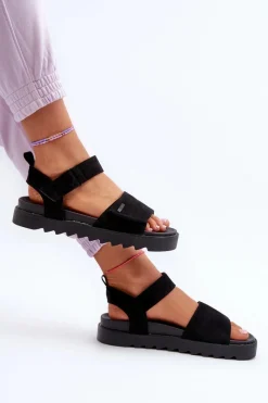 Hot Big Star Shoes Damskie Zamszowe Sandały Na Platformie Big Star NN274700 Czarne Czarny