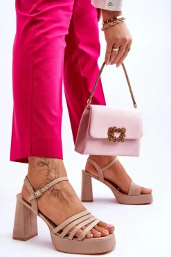 Best Damskie Zamszowe Sandały Na Obcasie I Platformie Beżowe Verda Damskie Sandały Na Obcasie