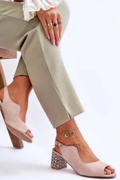 Sandały Na Słupku|Sandały Na Obcasie>Maciejka Damskie Zamszowe Sandały Na Słupku 05870-04 Beżowe