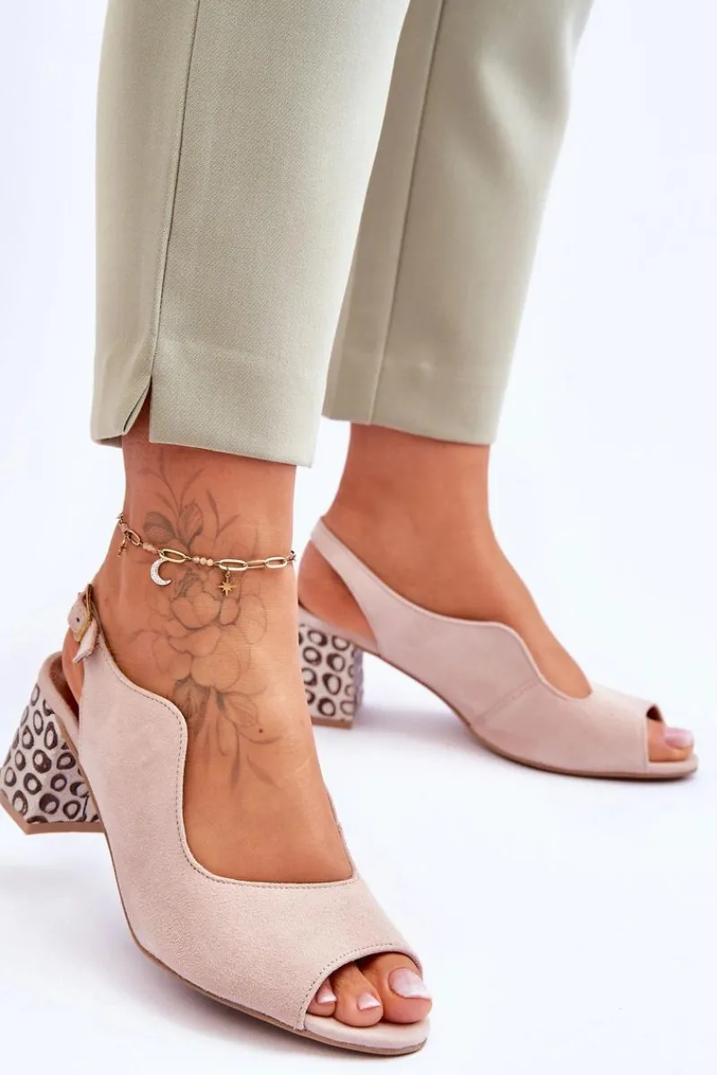 Sandały Na Słupku|Sandały Na Obcasie>Maciejka Damskie Zamszowe Sandały Na Słupku 05870-04 Beżowe