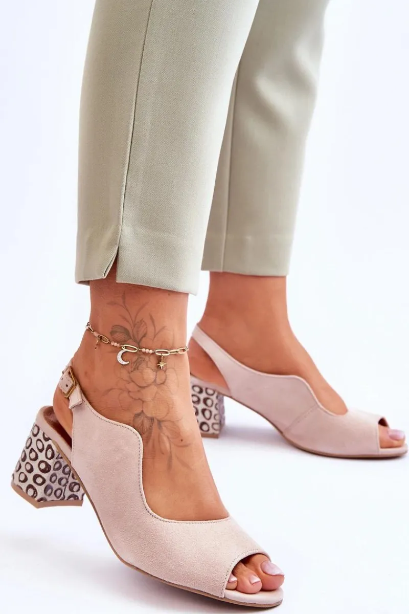 Sandały Na Słupku|Sandały Na Obcasie>Maciejka Damskie Zamszowe Sandały Na Słupku 05870-04 Beżowe