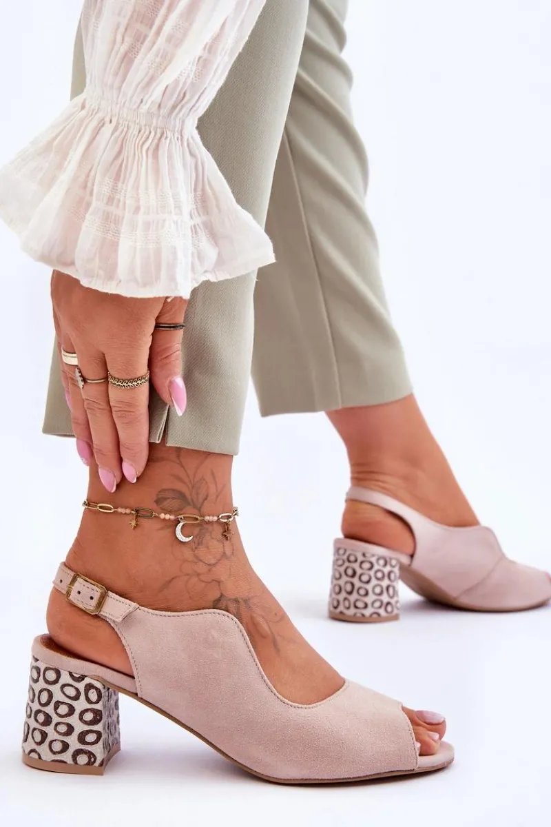 Sandały Na Słupku|Sandały Na Obcasie>Maciejka Damskie Zamszowe Sandały Na Słupku 05870-04 Beżowe