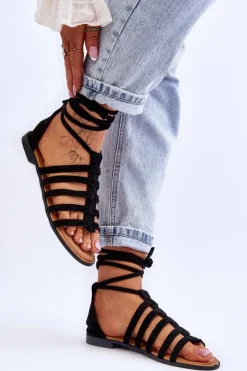 New Boto Damskie Zamszowe Sandały Rzymianki Czarne Sempre