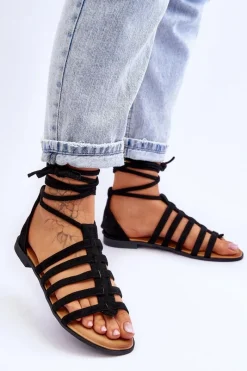 New Boto Damskie Zamszowe Sandały Rzymianki Czarne Sempre