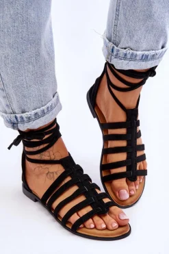 New Boto Damskie Zamszowe Sandały Rzymianki Czarne Sempre