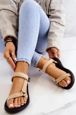 Discount Damskie Zamszowe Sportowe Sandały Beżowe Harris Damskie Sandały Płaskie