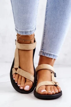 Discount Damskie Zamszowe Sportowe Sandały Beżowe Harris Damskie Sandały Płaskie