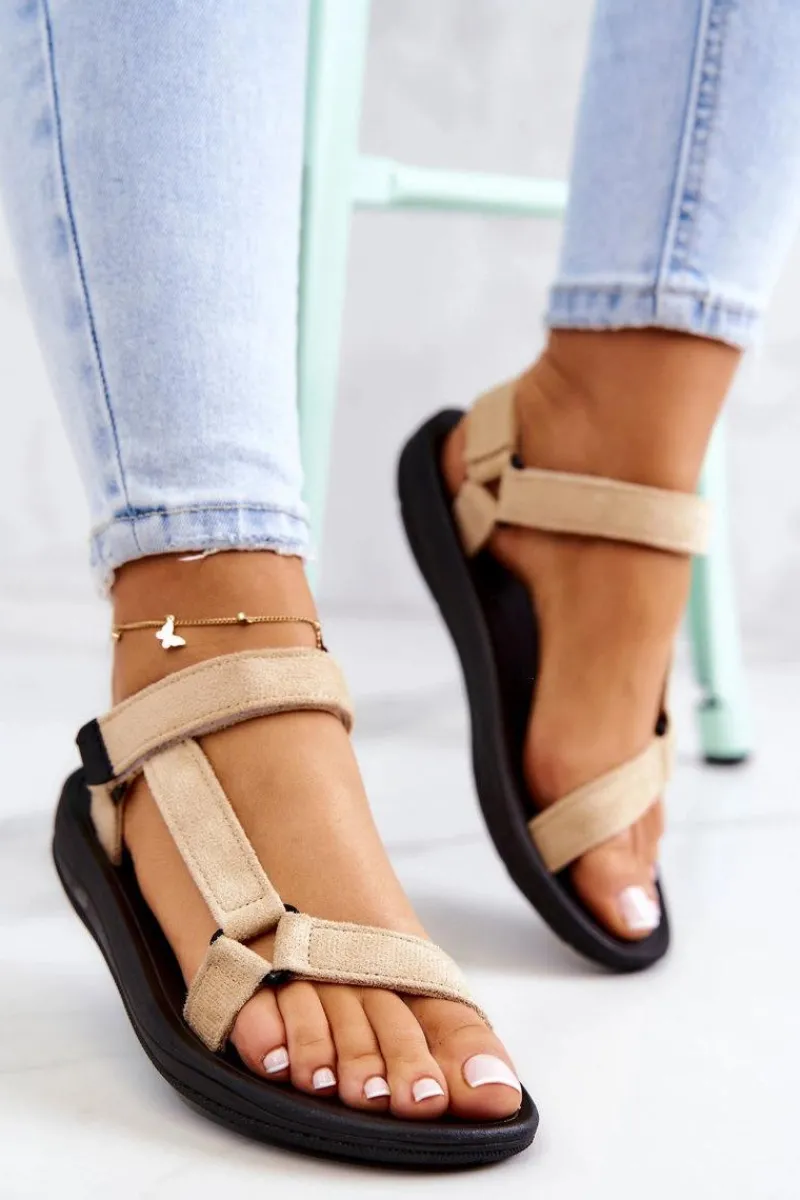 Discount Damskie Zamszowe Sportowe Sandały Beżowe Harris Damskie Sandały Płaskie