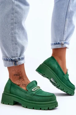 Sale Boto Damskie Zamszowe Wsuwane Mokasyny Zielone Pure Love