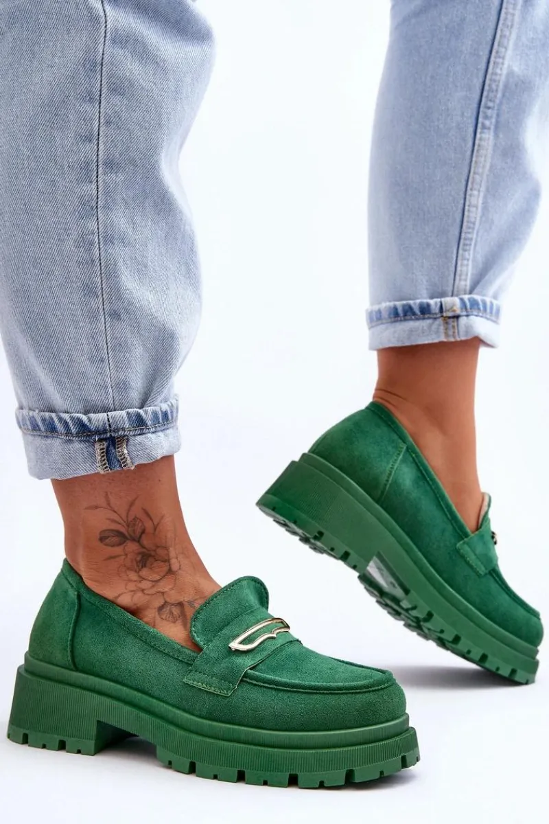 Sale Boto Damskie Zamszowe Wsuwane Mokasyny Zielone Pure Love