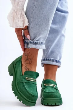 Sale Boto Damskie Zamszowe Wsuwane Mokasyny Zielone Pure Love