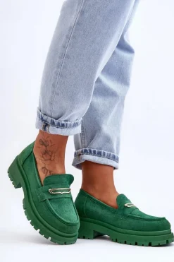 Sale Boto Damskie Zamszowe Wsuwane Mokasyny Zielone Pure Love