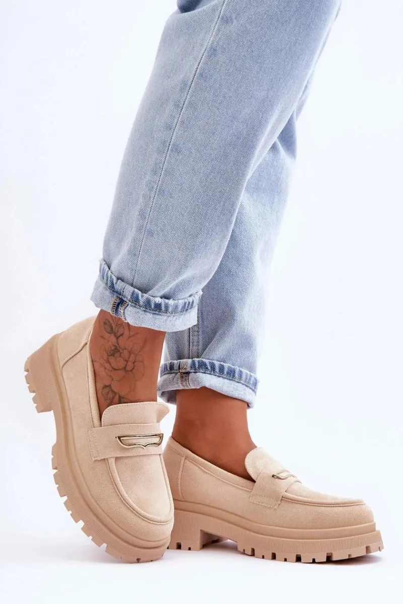 New Damskie Zamszowe Wsuwane Mokasyny Beżowe Pure Love Damskie Mokasyny Na Platformie|Mokasyny Damskie Zamszowe